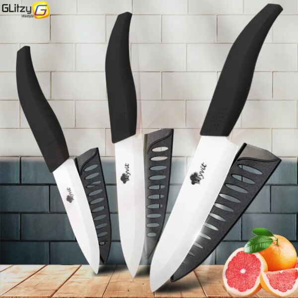 Kitchen Ceramic Knife Set 3 4 5 6 Inch Chef Knives with Sheaths White Zirconia Blade Sharp Rustproof Baby Food Vegetable Cooking