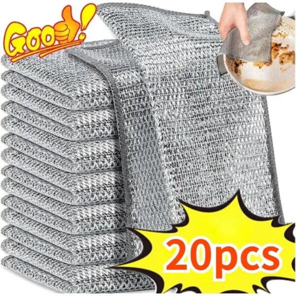 Kitchen Cleaning Cloth Steel Wire Dishwashing Cloth Non-stick Clean Towel Washing Rags Household Rust Removal Cleaning Cloths