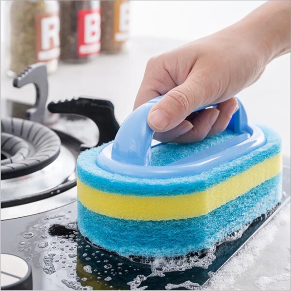 Kitchen Cleaning Wall Cleaning Bath Brush Bathroom Toilet Kitchen Glass Handle Sponge Bath BottomBathtub Ceramic Cleaning Tools