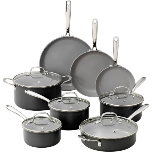 Kitchen Cookware Sets Silicone Cooking Tools 13 Pc Ceramic Pots and Pans Set Non Stick Pots and Pan Set Oven & Dishwasher Safe