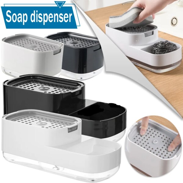 Kitchen Dish Soap Dispenser with Sponge Holder 2 In 1 Countertop Soap Pump Dispenser for Kitchen Sink Soap Liquid Dispenser