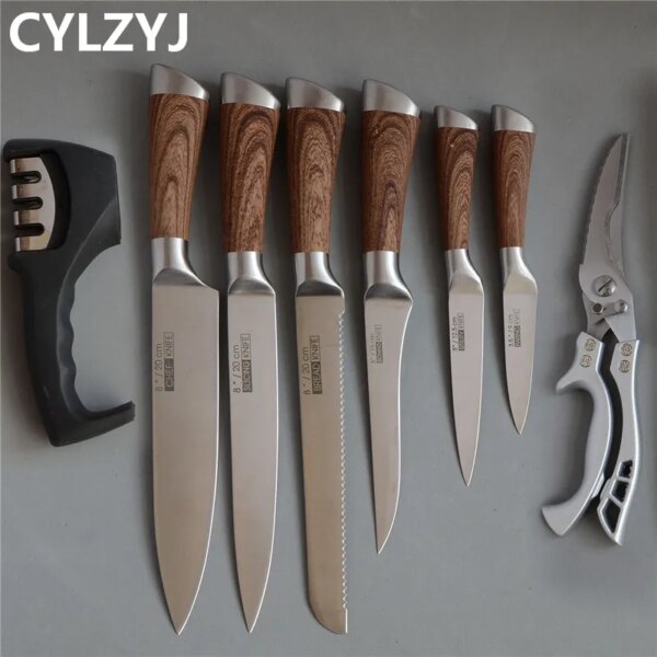 Kitchen Knives Set chef knives sets Stainless Steel Kitchen Knives Scissors Sharpener Chef Slicer Paring Bread Utility Knife