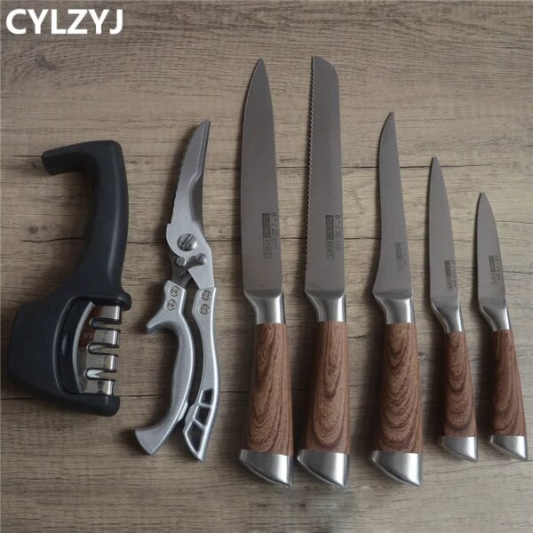 Kitchen Knives Set chef knives sets Stainless Steel Kitchen Knives Scissors Sharpener Slicing Paring Bread Utility Knife Set