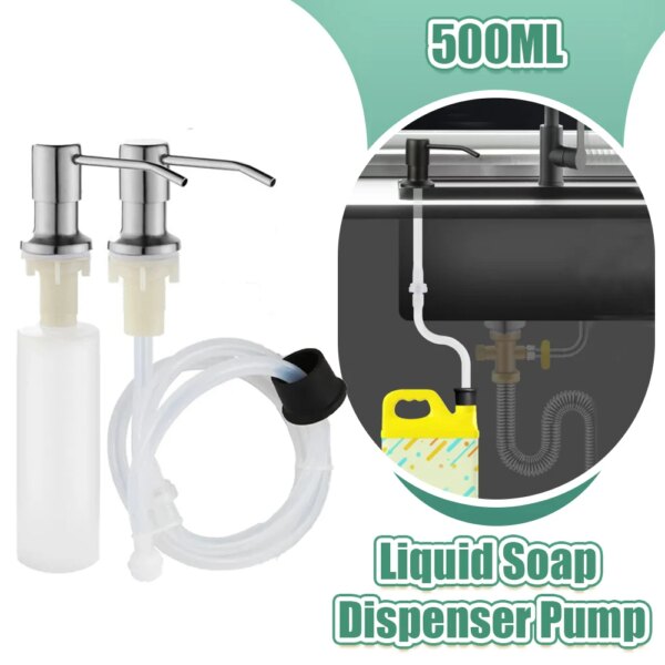 Kitchen Sink Liquid Soap Dispenser Pump 500ML Stainless Steel Liquid Soap Bottle Sink Mount Hand Pressure Soap Dispenser Bottle