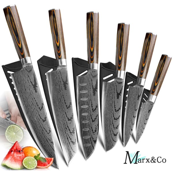 Kitchen knife Chef Knives Japanese 7CR17 440C High Carbon Stainless Steel Sanding Laser Pattern