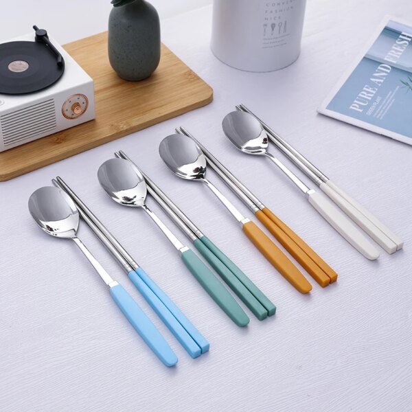 Korean Tableware Set 304 Stainless Steel Cutlery Set High Quality Dinner Set Spoon Chopsticks Set Dinnerware 8Pcs Cutlery Sets