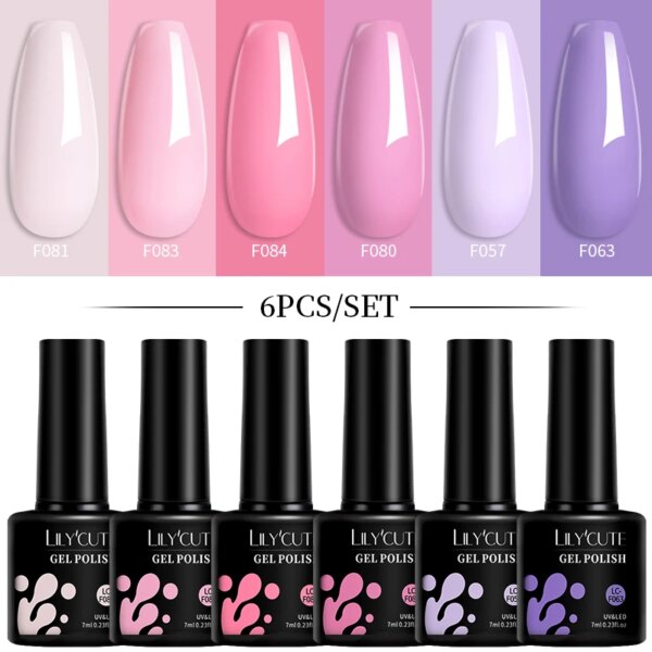 LILYCUTE 6Pcs/Set Bright Purple Pink Peach Gel Nail Polish Kit Spring Colorful Semi Permanent Soak Off  Nail Art UV Gel Varnish