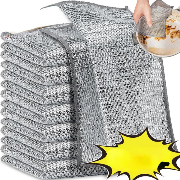 Magic Cleaning Cloth Thickened Double -sided Metal Steel Wire Rags Kitchen Dish Pot Washdishing Cloths Towel Clean Tools