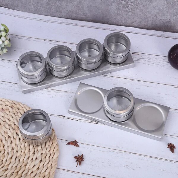 Magnetic Spice Jar Set with Labels Stickers Stainless Steel Base Spice Container Organizer Pepper Seasoning Pot Sprays Tin