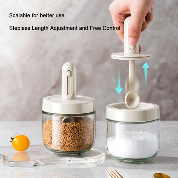 Moisture-Proof Glass Spice Jar Kitchen Seasoning Jar With Spoon Set Canister Sugar Storage Pots Salt Container Seasoning Box