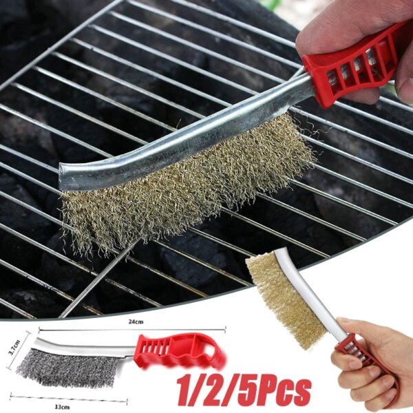 Multifunctional Stainless Steel Wire Brush Rust Seam Cleaning Polishing Deburring Long Handle Brush Kitchen Barbecue Cleaner