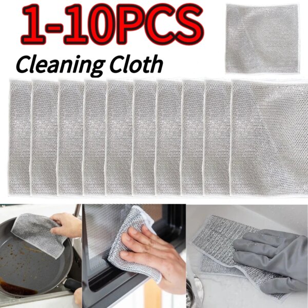 Multipurpose Microfiber Dish Cloths Non-Scratch Scrubbing Wire Dishwashing Rags Kitchen Cleaning Towels Kitchen Accessories