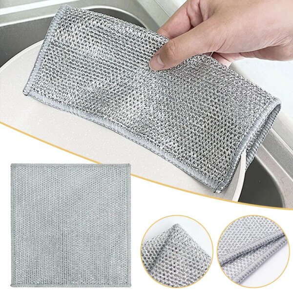 Multipurpose Wire Dishwashing Rags for Wet and Dry, Wire Dishwashing Rag Dish Cloth Pot Cleaning Brush Kitchen Towel