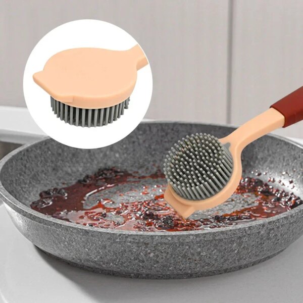 New Cleaning Dish Brush Heart Hole Hangable Kitchen Dishwashing Brushes Long Handle Silicone Dish Scrubber Scrub Brush for Pans