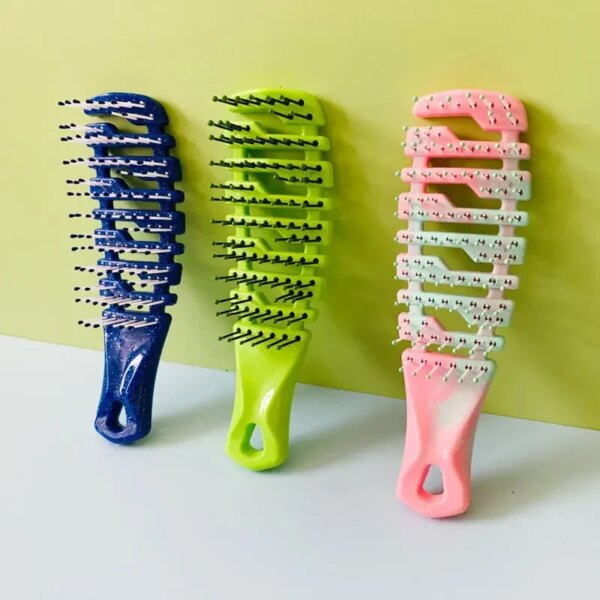 New Hollow Out Hair Comb Smooth Hairdressing Comb Scalp Massage Curved Comb Gradient Color Styling Hair Brush