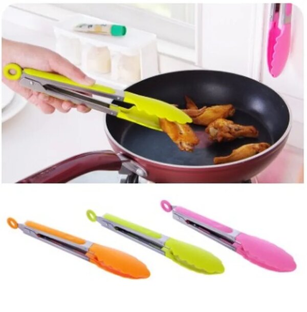 New Silicone Kitchen Cooking Salad Utensils BBQ Clip Stainless Steel Utensil Gadget Food Accessories