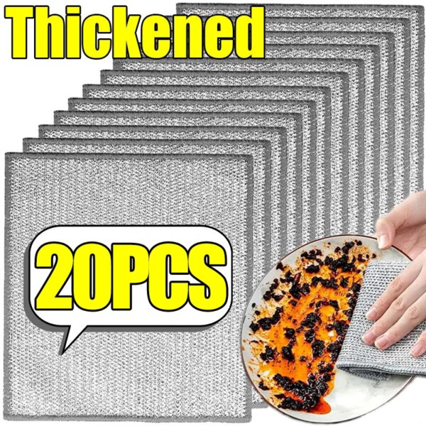 New Thickened Steel Wire Cleaning Cloth Non-Scratch Double-layer Iron Microfiber Mesh Dishrag Washing Pot Rags Kitchen Towels