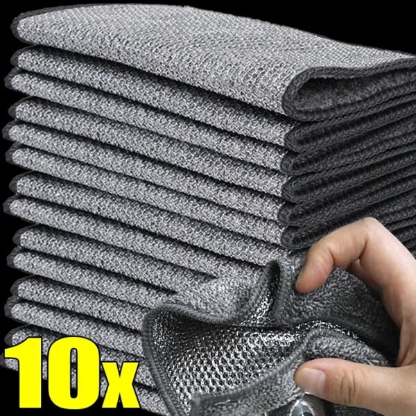 New Upgrade Magic Cleaning Cloth Double-side Steel Wire Bamboo Charcoal Dishwashing Cloths Strong Rust Removal Rags Scouring Pad