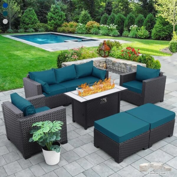 Outdoor Patio Furniture, 6 Piece Patio Sofa, Outdoor Chair Anti-slip Mat, Waterproof Cover, Table Patio Furniture Set