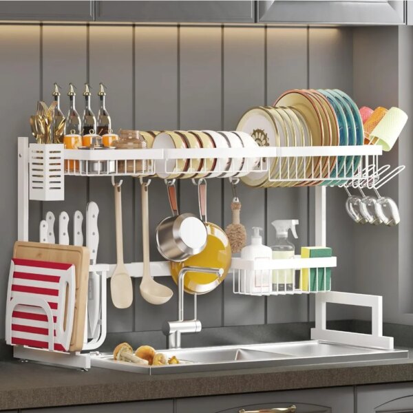 PUSDON Dish Drying Rack Over The Sink, 2 Tier Adjustable (26\