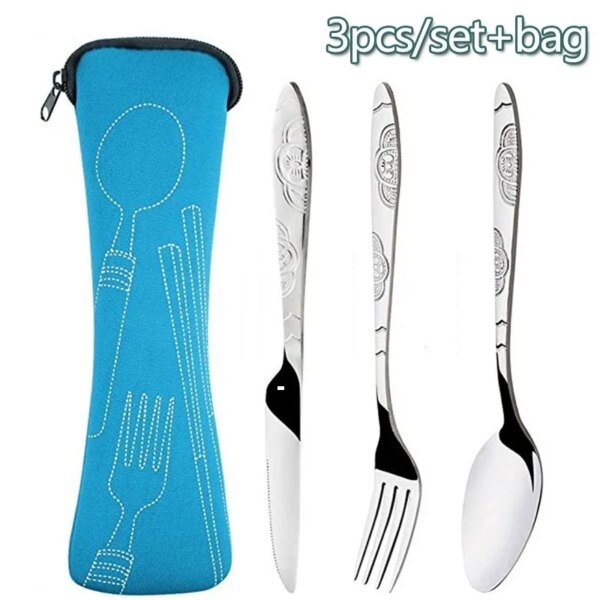 Picnic Set Tableware Washable with Zipper Travel Cutlery Kit Case Portable Pouch for Dinner Household Tool Travel Camping Spoon