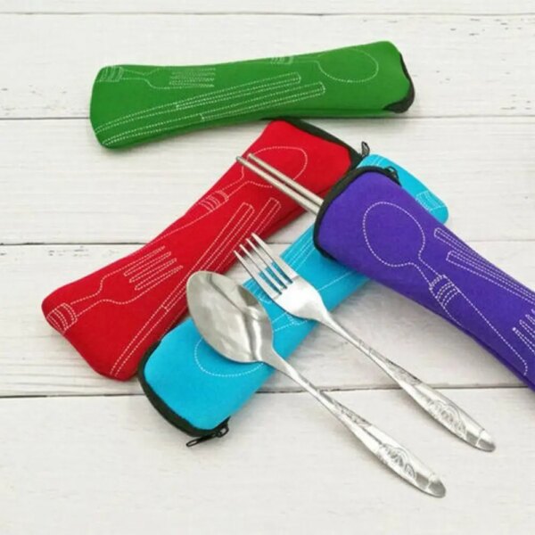 Portable Chopsticks Spoon Fork Cutlery Bag Dinner Camping Travel Tableware Case