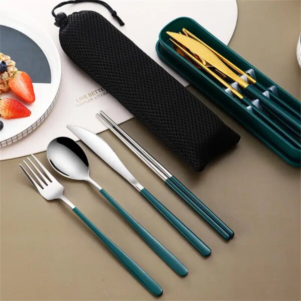 Portable Cutlery Set Dinnerware Set High Quality Stainless Steel Knife Fork Spoon Eco Friendly Travel Flatware With Box Bag