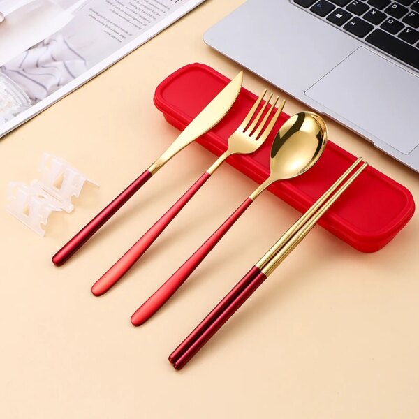 Portable Tableware Sets 304 Cutlery Set Stainless Steel Dinnerware Set High Quality Spoon Chopsticks With Case Camping Tableware