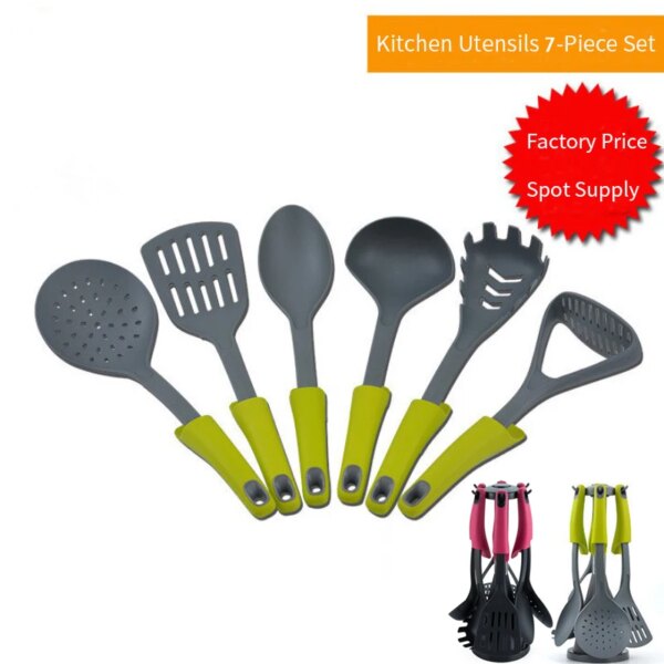 Potato Press Non Stick Nylon Utensils Set With Rotat Storage Stand Cookware Slotted Spoon Spatula Set Kitchen Cooking Pots Set