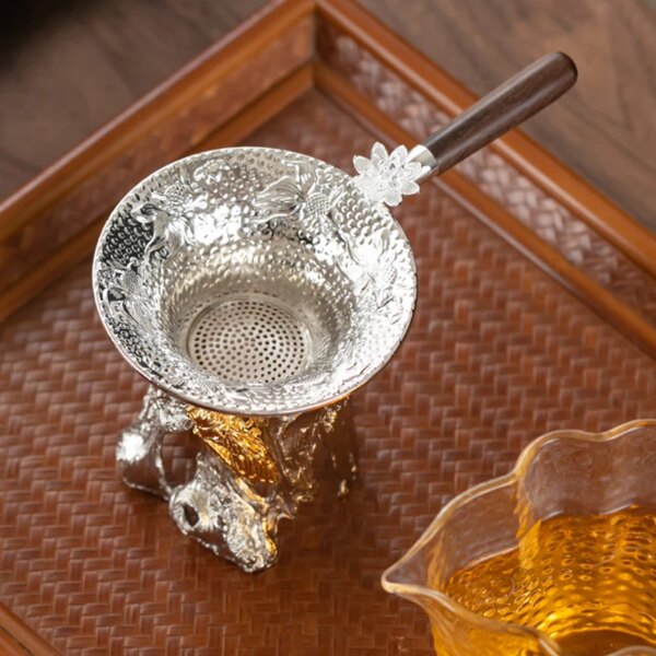 Pure Tin Tea Drain Handmade Hammer Embossed Anti-oxidation Tea Filter Kung Fu Tea Set Accessories Tea Drain Tea Strainers