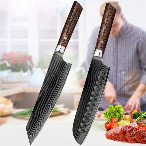 Real Damascus Steel Kitchen Knife Set VG10 Professional Japanese Chef Knives Fish Meat Cleaver Santoku Knife