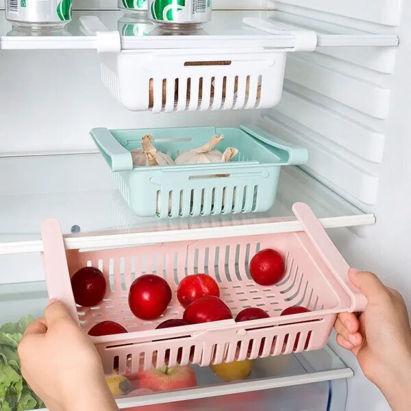 Refrigerator Rresh Pull-Out Organizer Retractable Kitchen Organizing Storage Box Vegetable And Egg Storage Basket