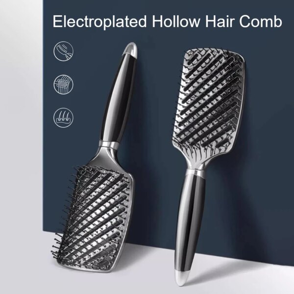 Salon Professional Barber Hairdressing Electroplating Styling Comb Square Anti-knot Hollow Comb Soft Comb Massage Comb for Women