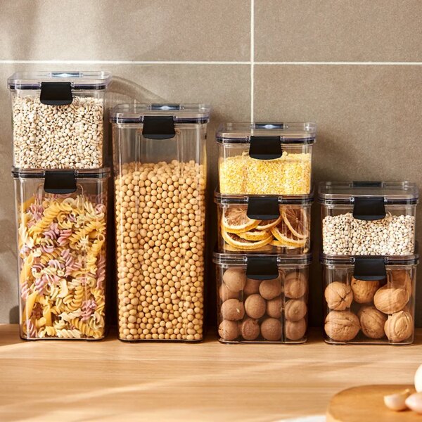 Sealed Jars Kitchen Grain Storage Organizer Large Tank Plastic Moisture-proof Storage Box Household Seasoning Jars Set