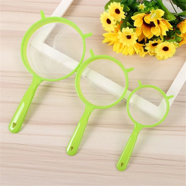 Set Plastic Fine Mesh Scoop Strainer Colander Flour Sieve With Handle Juice Tea Strainer Tool Kitchen Tools Accessories