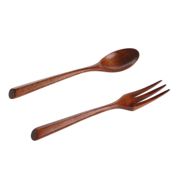 Set Wooden Dinner Spoon Fork Wood Cutlery Salad Cooking Dining Utensil Tableware