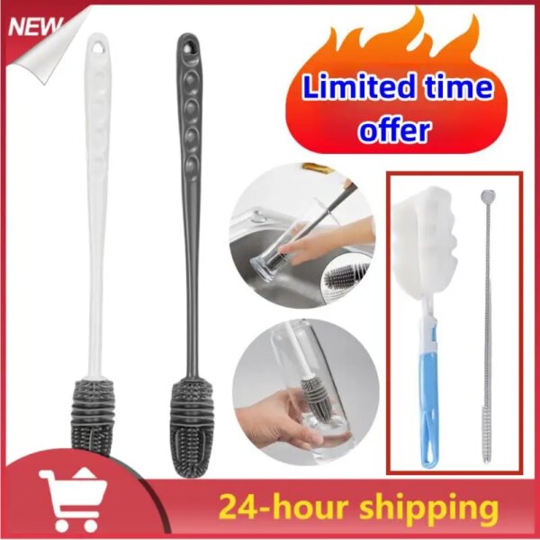 Silicone Bottle Brush Milk Bottle Cleaning Brush Long Handle Water Cup Cleaner Glass Cup Cleaning Brush Kitchen Cleaning Tools