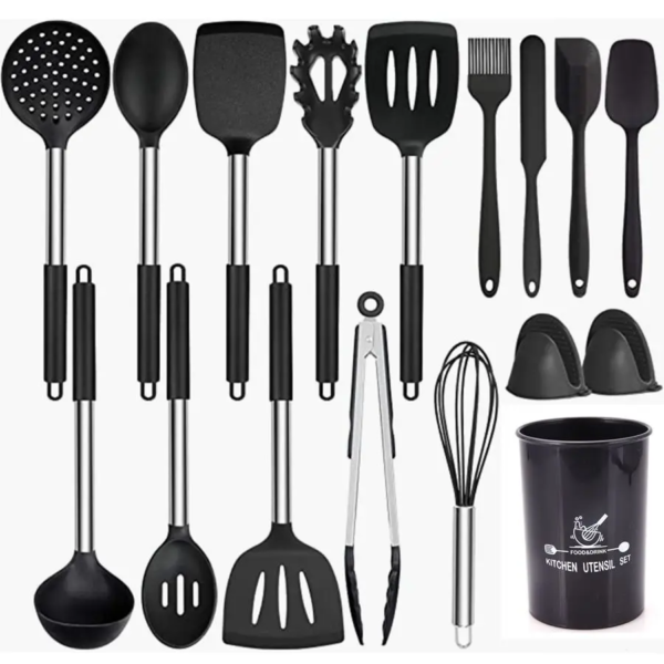 Silicone Cooking Utensil Set,Umite Chef Kitchen Utensils 17pcs Set Non-stick Heat Resistan BPA-Free Stainless Steel Handle Tools