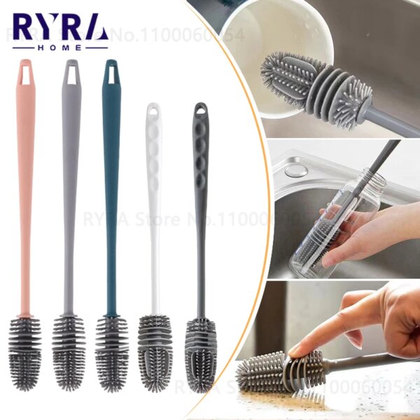 Silicone Cup Brush Long Handle Milk Bottle Cleaning Brush Water Bottles Cleaner Glass Cup Cleaning Brush Kitchen Cleaning Tools