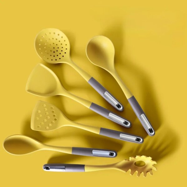 Silicone Kitchen Utensils Non-Stick Cookware for  Wooden Handle Spatula Egg Beaters ware  Accessories