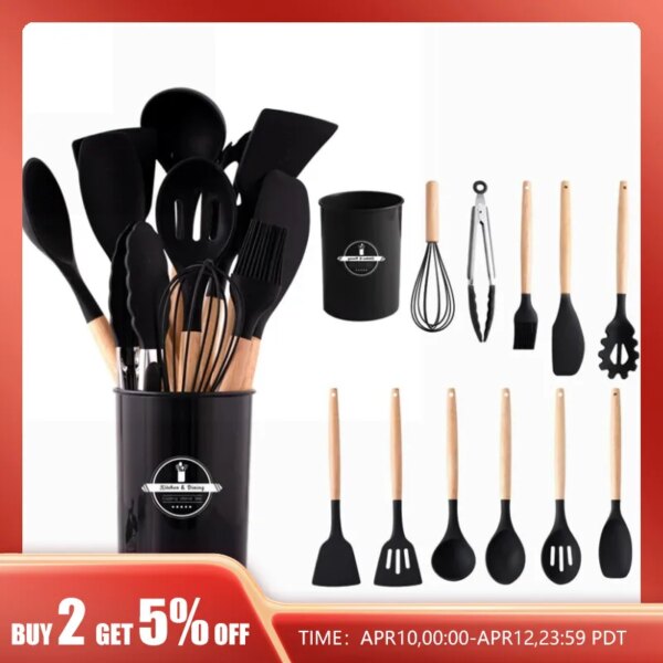 Silicone Kitchen Utensils Set, 12-piece Kitchen Cookware Non-stick Cookware Is Heat-resistant,Cooking Tools, Kitchen Tools