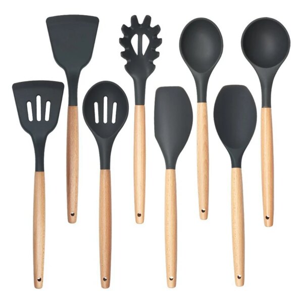 Silicone Kitchenware Cooking Spatula Soup Spoon With Wooden Handle Non-stick Cookware Spatula Kitchen Cooking Tool