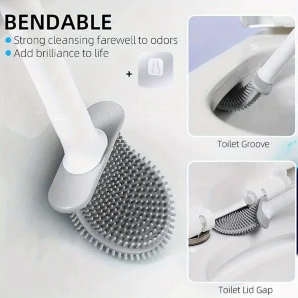 Silicone TPR Toilet Brush Toilet Bowl Brush with Holder Set Wall Hanging Toilet Brush Flexible Soft Cleaning Bristles for Floor