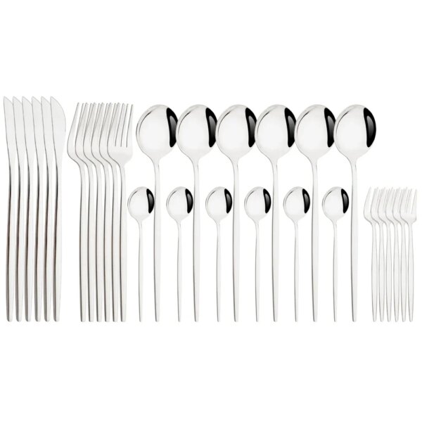 Silver Dinnerware Set 5/6/30Pcs Cutlery Set Stainless Steel Flatware Cake Fruit Fork Kitchen Knife Forks Spoon Tableware Set