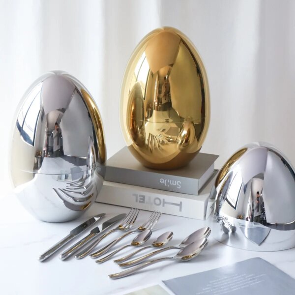 Silver Egg Dessert Spoon Tableware Set with Gift Box 6 Pcs/set Silver Plated Spoon Friendly Mood Home Decorative Birthday Gifts