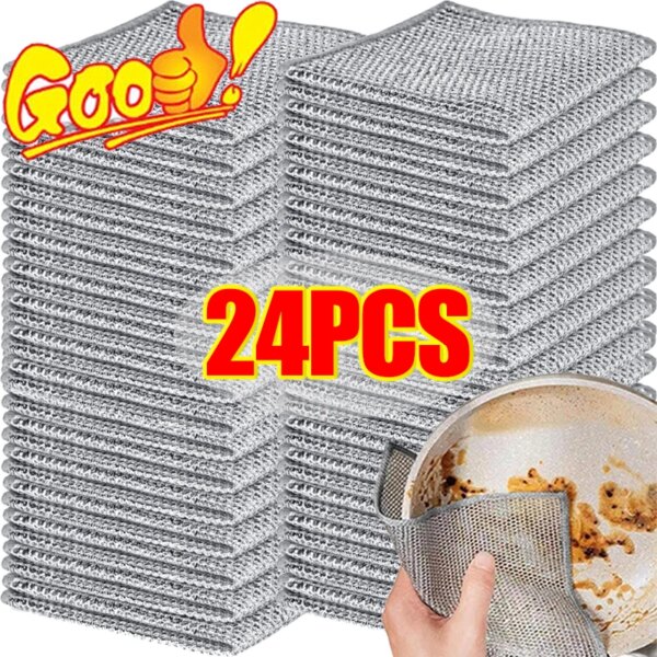 Silver Wire Dishcloth Thickened Double-sided Metal Steel Wire Rags Kitchen Cleaning Towel Pot Dish Washing Cloths Scouring Pads