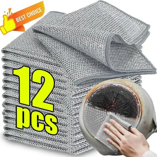 Single Sided Metal Wire Rag Dishcloth Home Magic Cleaning Cloth Thickened Kitchen Dishwashing Pot Dishcloth Towel Cleaning Tools