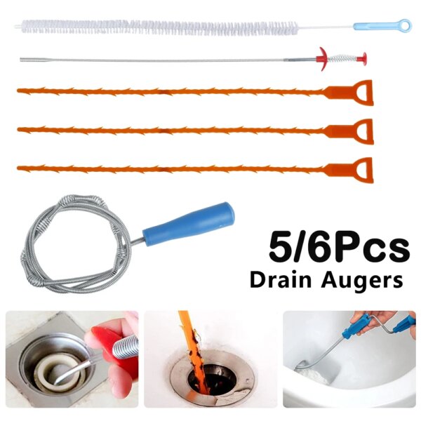 Sink Pipe Dredging Brush Set Kitchen Bathroom Hair Sewer Sink Cleaning Hook Clog Plug Hole Sewer Dredge Blockage Remover Tools