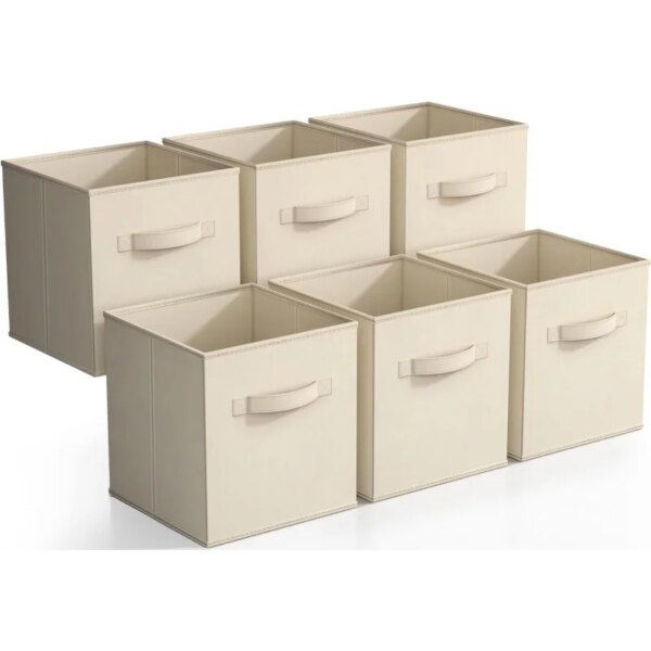 Sorbus Cube Storage Bins - Fabric Collapsible Basket Set (Beige, 6 Pack)