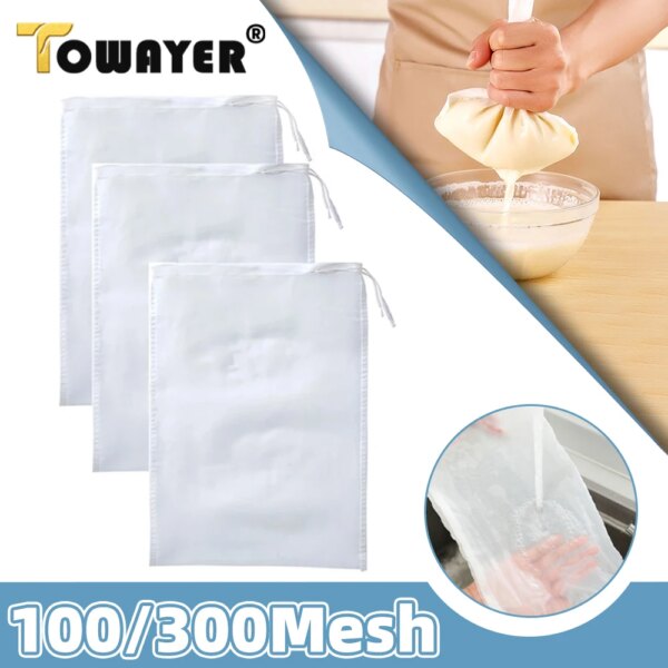 Soy Milk Wine Filter Bag Nut Milk Bag Tea Coffee Oil Yogurt Filter Net Mesh Reusable Nylon Filter Bags Kitchen Food Strainer